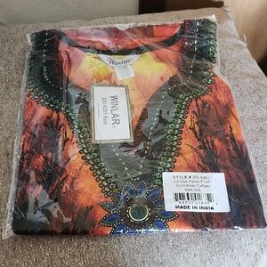 Winlar Tie Dye Kaftan with Beaded Neckline